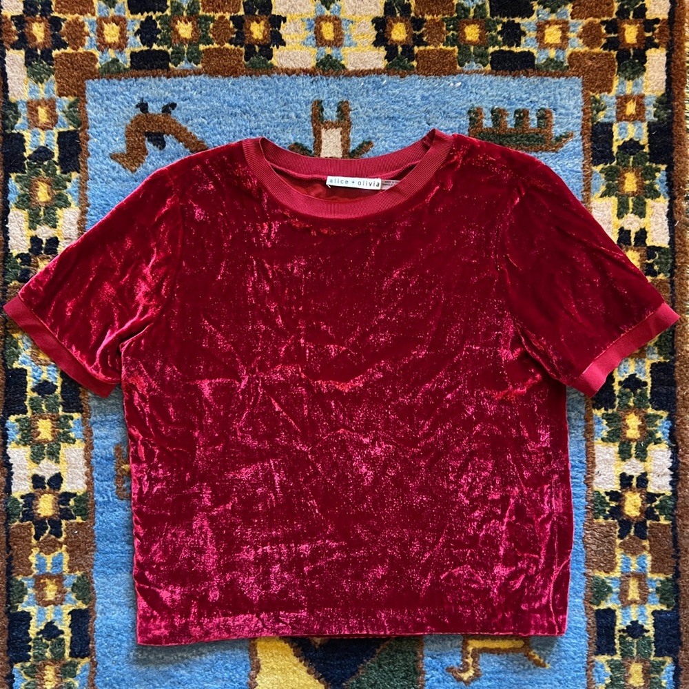 Alice + Olivia Red Velvet Short Sleeve Top